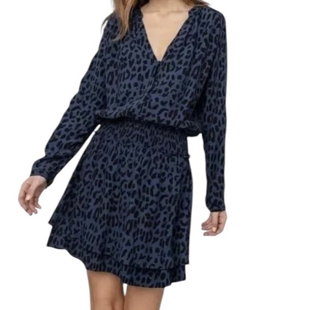Rails Dtess Women's Small Gray Black Animal Print Jasmine Smocked Mini Safari